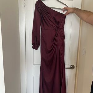 Revelry Red Ruched One-Shoulder Gown